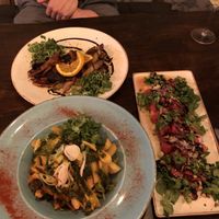 Top: hummus and grilled veggies. Left: chimichuri potatoes. Right: watermelon salad at Fig in Hvar