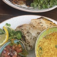 Vegan Korma and roasted root vegetables with hummus at Fig in Hvar