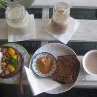 Acai bowl, banana bread and smoothies at Herbivore in Prague