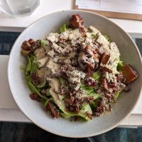 Tagliatelle, spinach sauce & cashew Parmesan   at Herbivore in Prague