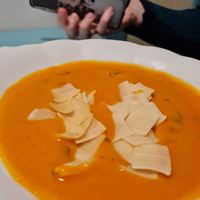 Tomatosoup with cream (and noodles on top) at Herbivore in Prague