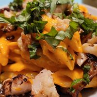 Noodles with bellpepper sauce at Herbivore in Prague