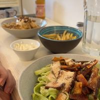 Tagliatelle with smoked tofu at Herbivore in Prague