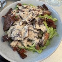 Pasta with spinach sauce and tofu  at Herbivore in Prague