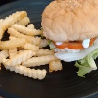 Mushroom burger at VegCafe in Central Singapore