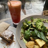 Hash with no egg, juice and date-oat bar  at Bespoke Kitchen  in Queenstown