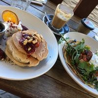 Sweet (left) and savory (right) pancake dishes at Bespoke Kitchen  in Queenstown
