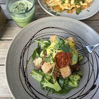 vegan benedict and mango matcha  at Bespoke Kitchen  in Queenstown