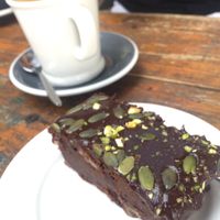 Vegan chocolate brownie and soy latte at Bespoke Kitchen  in Queenstown