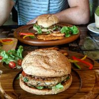 Back again for mushroom burger, chickpea burger and original falafel pita :D at Karma Kitchen in Chiang Mai