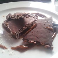 Dark chocolate and puffed rice with caramel sauce at Mia in Modena