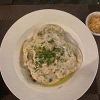 The vegan ravioli from the specials board (grated vegan cheese on the side)  at The Fat Frog in Langkawi