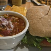 Burger with vegan chili (too liquid for my taste) at Longs Peak Pub in Longmont