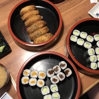 miso soup, mixed maki, cucumber maki and inari  at Hakone Kappei in Hakone