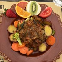 Carrots, sweet potato and brocoli "salad" topped with vegetable curry  at Agua no Bico in Lisbon