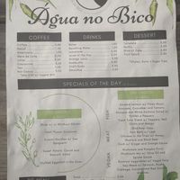 The menu at Agua no Bico in Lisbon