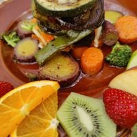 Roasted vegetables with Sweet potato carrot broccoli salad at Agua no Bico in Lisbon