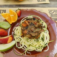 Zucchini zoodles with mushroom pumpkin Curry at Agua no Bico in Lisbon