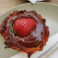 Homemade Tartelette with warm liquid chocolate at Agua no Bico in Lisbon