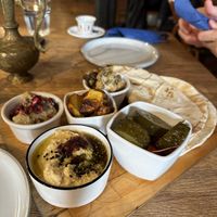 Mezze - pickles, hummus, baba, potatoes, cauliflowerr  at Cheder in Krakow