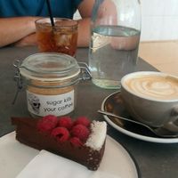 chocolate raw cake and soya capuccino at Concept in Piestany