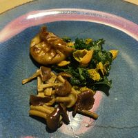 Gluten free dumpling filled with cauliflower puree, mushrooms, kale and gojiberries.  at Ali Pacha in La Paz