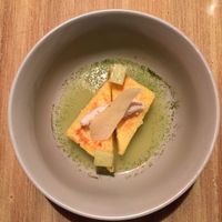 2nd course, yuca, fermented cucumber broth and almond ricotta  at Ali Pacha in La Paz