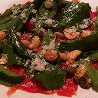 Dried water melon rucula and vegan Parmesan at Ali Pacha in La Paz
