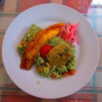 Menu 1: Arroz con Pollo y Platano at Buena Salud in Trujillo