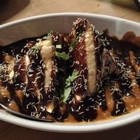 Samosa chaat minus sultanas and dates! at Temple of Spices in Mermaid Beach