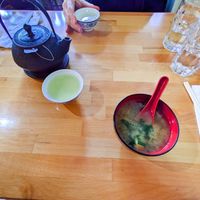 Miso soup and tea at Cha-Ya at Cha-Ya in San Francisco