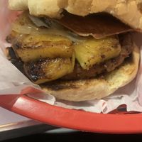 The bbq burger with pineapple added. So good. Highly recommend ! at Comet 984 in Playa Del Carmen