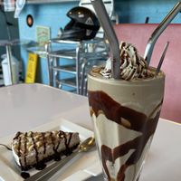 snickers milkshake and cheesecake WERE OUT OF THIS WORLD at Comet 984 in Playa Del Carmen