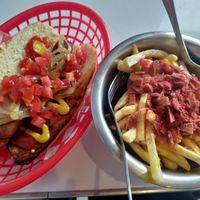 Hot dog and loaded fried at Comet 984 in Playa Del Carmen