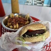 Comet Burger w loaded fries  at Comet 984 in Playa Del Carmen
