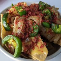 Nachos - I'd get them without the bacon bits and jalapenos next time at Comet 984 in Playa Del Carmen