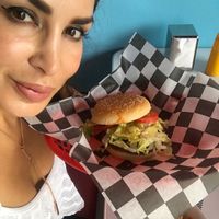 spicy burger with the bun  at Comet 984 in Playa Del Carmen