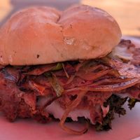 Romesco, Romesco, Where Art Thou Romesco burger at Migration Brewing in Portland