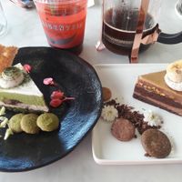 green tea and salted caramel banana cakes at Pomegranate Cafe in Los Angeles