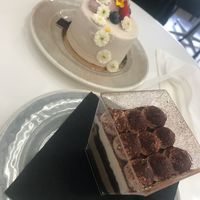 Strawberry shortcake and tiramisu  at Pomegranate Cafe in Los Angeles