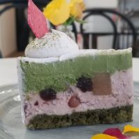 macha vegan cake at Pomegranate Cafe in Los Angeles