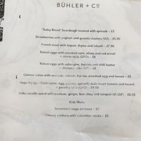 menu at Buhler & Co in East London