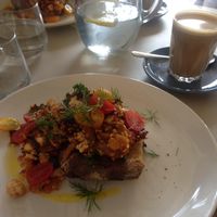 Mediterranean scrambled tofu on sour dough bread  at Buhler & Co in East London