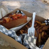 K-Pop hot dog with kimchi, bbq sauce and black sesame seeds at Dirty Pizza in Montreal