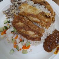 Chicken rice but the sides so weird .. at Vege Pot 素砂煲 in Central Singapore