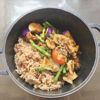 Rice bowl with veggies at Vege Pot 素砂煲 in Central Singapore