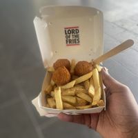 Mac bites and friess  at Lord of the Fries - Flinders Street in Melbourne