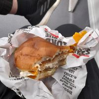 borger  YUM my fav and someone's foot 😋 at Lord of the Fries - Flinders Street in Melbourne