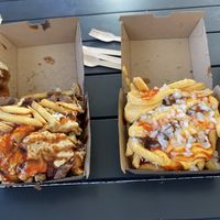 HSP (left) and spicy poutine loaded fries (right)  at Lord of the Fries - Flinders Street in Melbourne