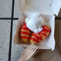 Banana fritters with ice cream at Lord of the Fries - Flinders Street in Melbourne